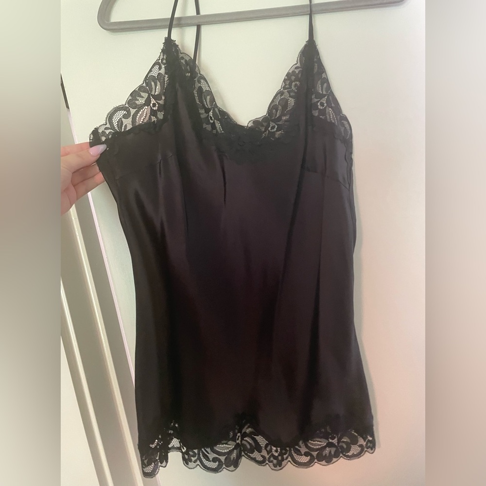 Falcon & Bloom black silk and lace tank top, NWT